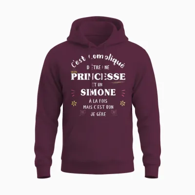 Women's Princess Humour Gift Personalised Name Simone Unisex Hoodie - Maroon