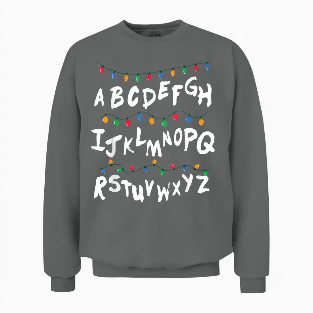 Alphabet Christmas Lights T Shirt Stranger Tee Gift Unisex Sweatshirt in Graphite Heather