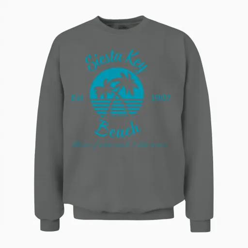 Siesta Key Beach, Florida Est 1907 Teal Unisex Sweatshirt in Graphite Heather