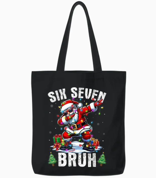Bruh 67 Six Seven Santa Dabbing Christmas Shirts Boys Tote Bags in Black
