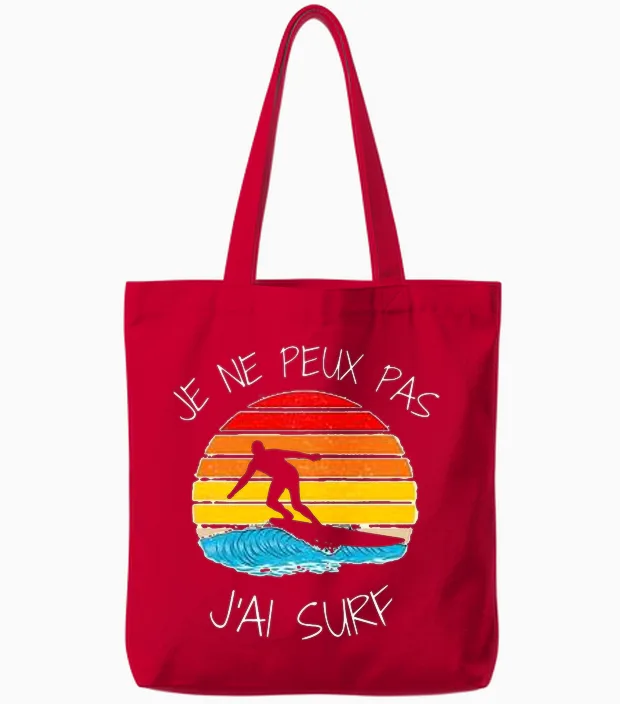 Je Ne Peux Pas J'ai Surf Pour Surfer Homme Femme Enfant Girl T-Shirt Haut De Gamme Tote Bags in Red