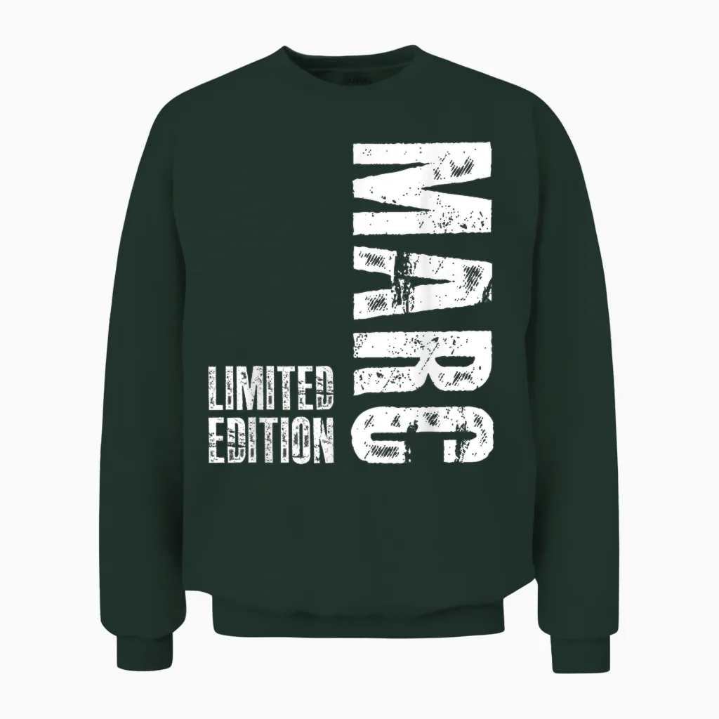 First Name Limited Edition Birthday Gift for Marc T-Shirt, Black Unisex Sweatshirt in Forest