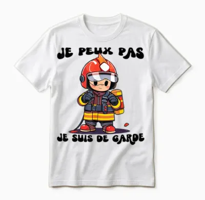 Je Peux Pas Je Suis De Garde Firefighters Gift Humour Fireman T-Shirt, White, S Unisex T-Shirt - White