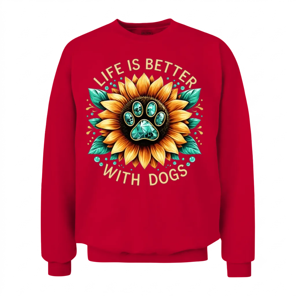 Dog Lover Life Is Better with Dogs Unisex Sweatshirt - Red
