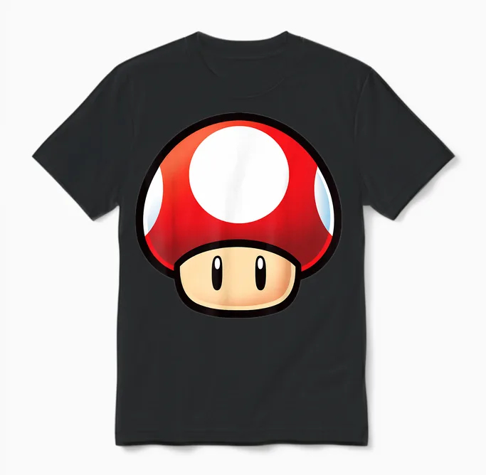 Super Mario Red Mushroom Big Face Unisex T-Shirt in Black