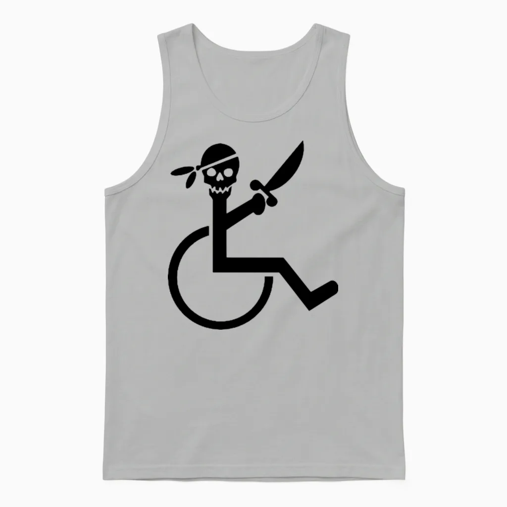 Pirate in a Wheelchair with a Sword, Disability * Unisex Tank Top in Ash