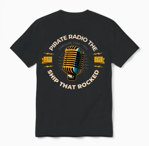 Caroline Retro Pirate Radio the Ship That Rocked Unisex T-Shirt in Black