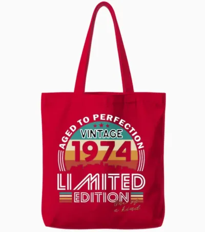 50th Birthday Vintage 1974 Born in 1974 Tote Bags - Red