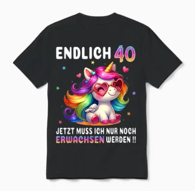 40th Birthday Gifts Woman 40 Years Unicorn Party Outfit Unisex T-Shirt - Black
