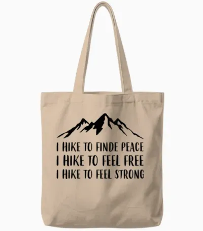 Hiking Peace, Freedom, Strength Tote Bags - Natural