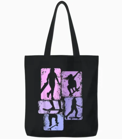 Skateboard Mädchen Skater Girl Skateboard Kinder Tote Bags - Black