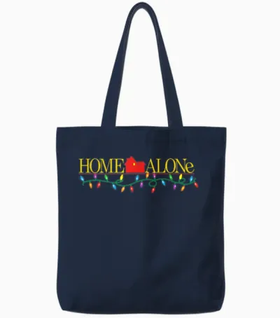 Home Alone Christmas Logo with String of Colorful Lights Tote Bags - Navy