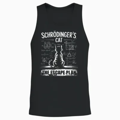 Schrödinger's Cat Funny Escape Science Plan Design Manche Longue Unisex Tank Top - Black