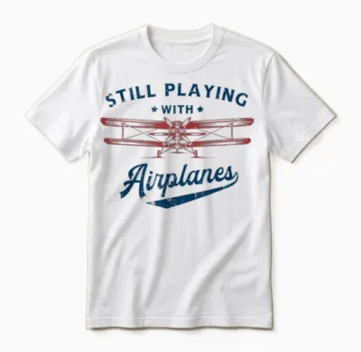 Still Playing with Airplanes Pilot Funny Vintage Men Women Unisex T-Shirt - White