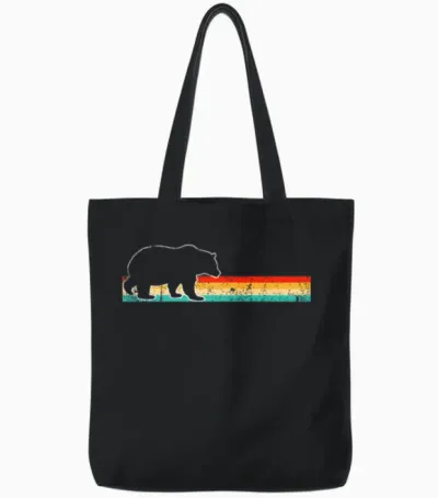 Bear Retro Tote Bags - Black