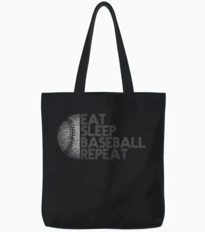 Eat Sleep Baseball Repeat Baseball Player Funny Baseball Tote Bags - Black