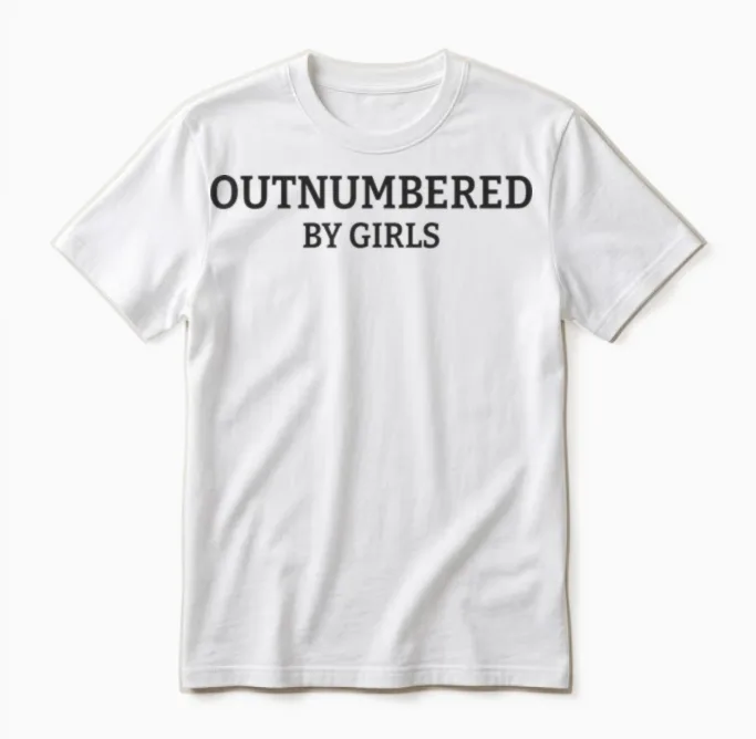Outnumbered by Girls Funny Parenting Unisex T-Shirt in White