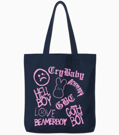 Lil Emo Rap Goth Peep Hip Hop Tattoo Tote Bags - Navy