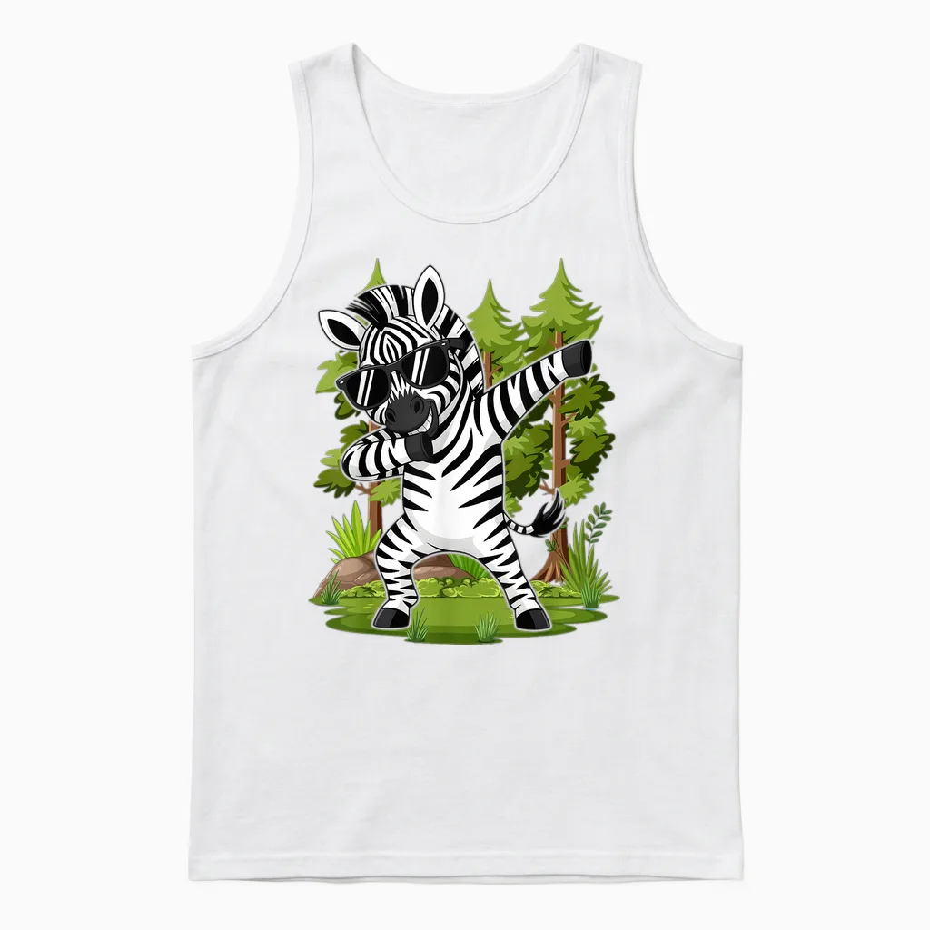 Cute Dabbing Zebra Clothes Kids Toddler Boys Animal Print Unisex Tank Top in White