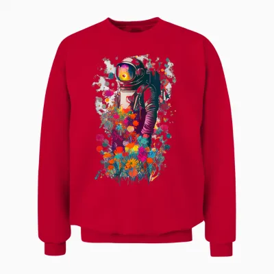 Astronaut Surrounded by Colorful Flowers Unisex Sweatshirt - Red