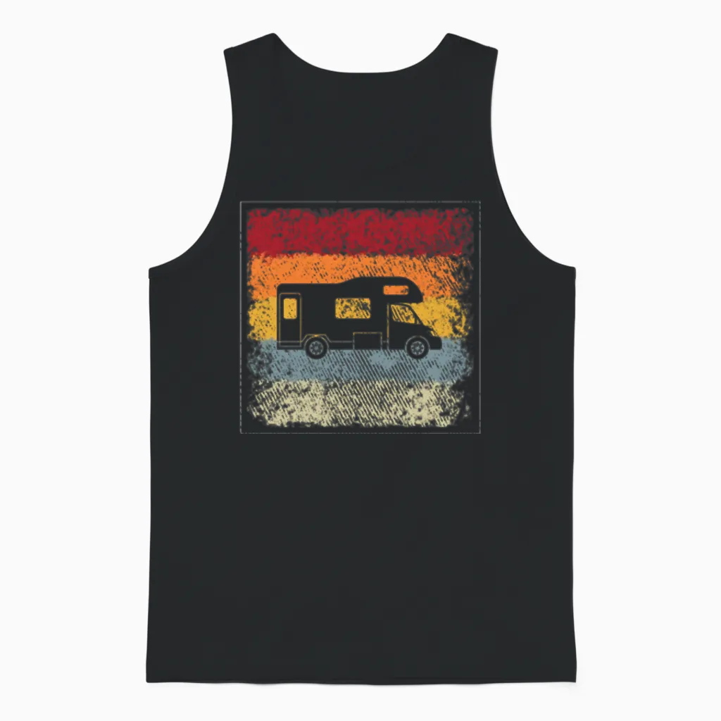 Camping Retro Unisex Tank Top in Black