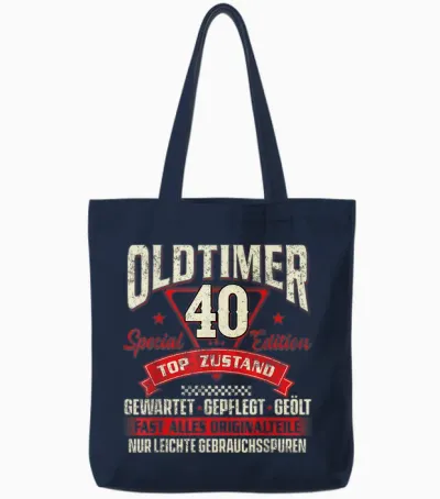 Funny Oldtimer 40 Jahre Birthday T-Shirt, Black Tote Bags - Navy