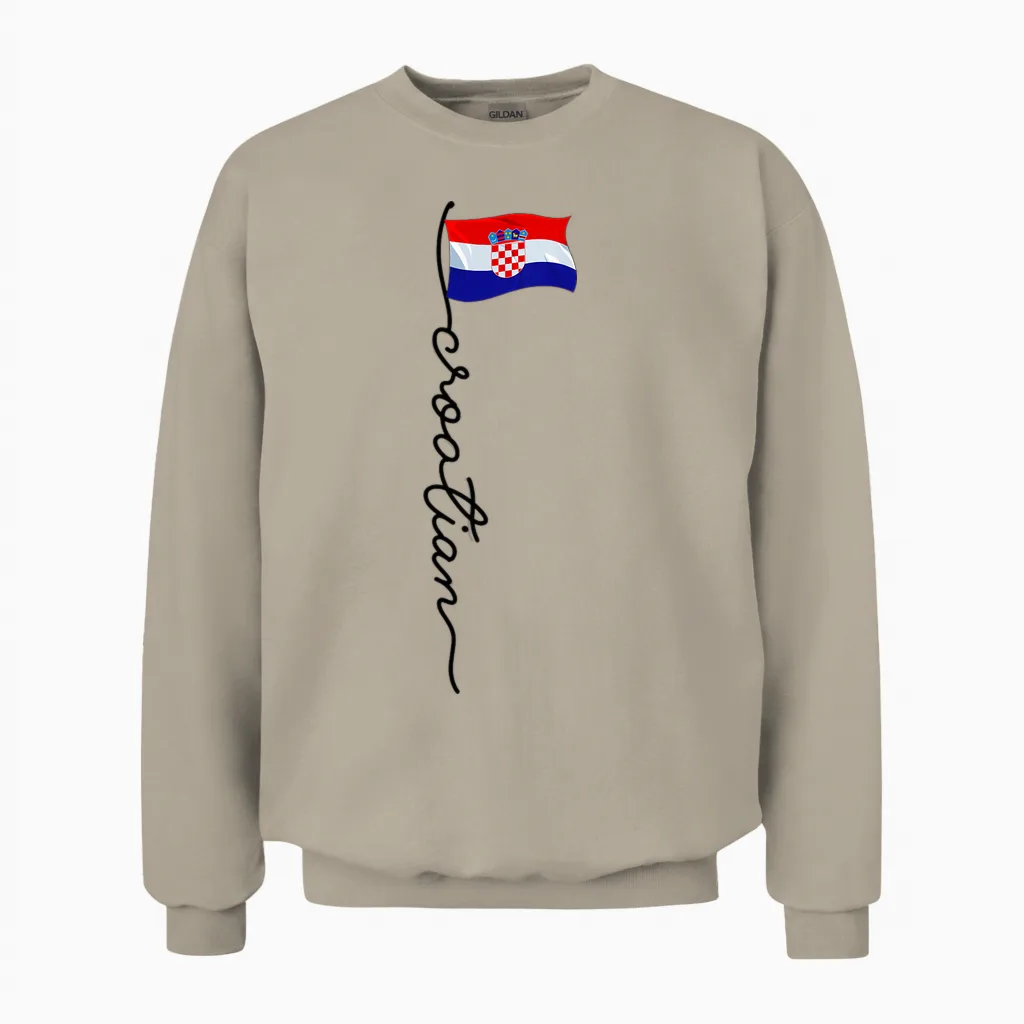 Croatia Signature Croatian T-Shirt, White, S Unisex Sweatshirt in Sand