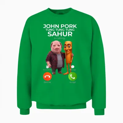 Tung Tung Tung Sahur John Pork Meme Brainrot Calling Unisex Sweatshirt - Irish Green