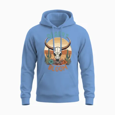 Retro Cowskull Desert Bloom Unisex Hoodie - Carolina Blue