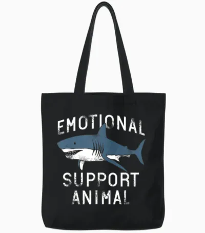 Emotional Support Animal Funny Scary Shark Pun Humor Shark Tote Bags - Black