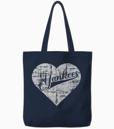 Vintage Heart Yankees I Love Yankees First Name Personalized Tote Bags - Navy