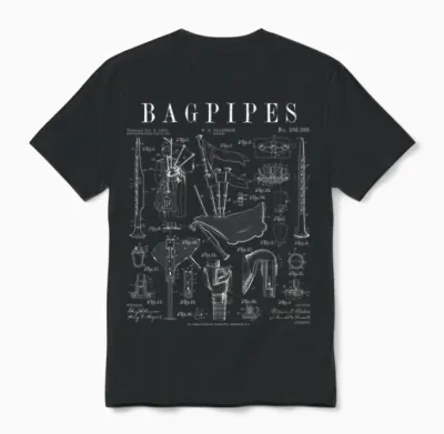 Bagpipe Bagpipe Player Vintage Patent Musician Unisex T-Shirt - Black