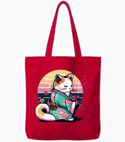 Cat Kimono Tote Bags - Red