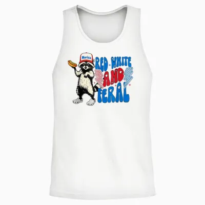 Funny Raccoon 4th of July Patriotic Cute Red White and Feral Unisex Tank Top - White