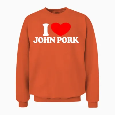 I Love John Pork Red Heart John Pork Meme John Pork T-Shirt, Black Unisex Sweatshirt - Orange