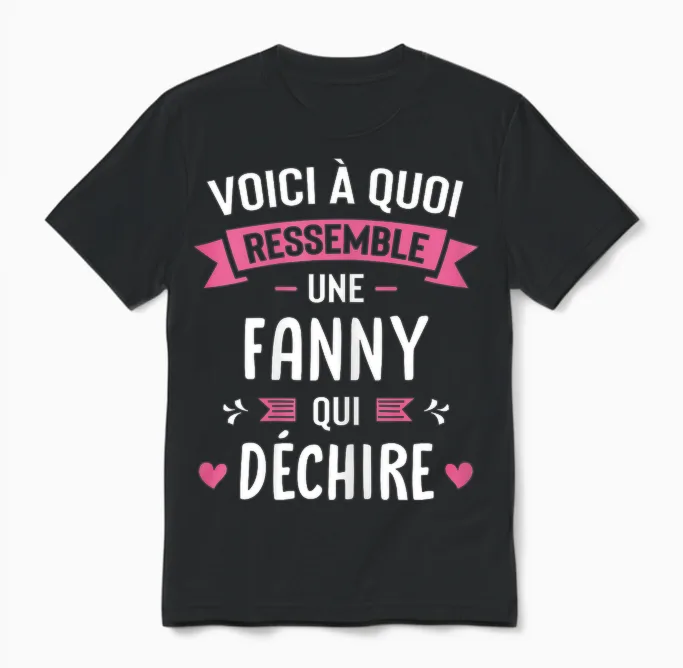 Woman Humour Personalized Gift Name Fanny Who Deschire T-Shirt, Black, Female X-Small Unisex T-Shirt in Black
