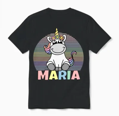 Maria Name Unicorn Unisex T-Shirt - Black