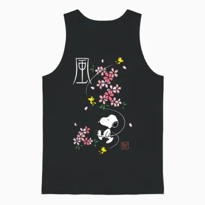 Peanuts Snoopy & Woodstock Japanese Cherry Blossoms T-Shirt, Blue, S Unisex Tank Top - Black