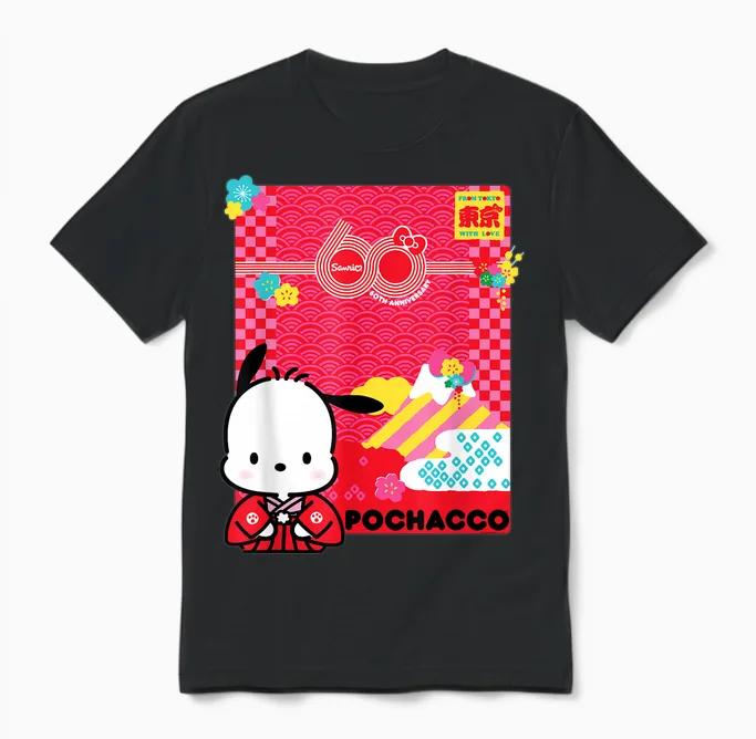 Pochacco Sanrio 60th Unisex T-Shirt in Black