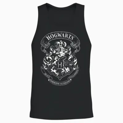 Harry Potter Hogwarts Crest T-Shirt, Gray Unisex Tank Top - Black