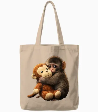 Baby Monkey Punch Plush Cute Monkey Punch Plush Hugging Tote Bags - Natural