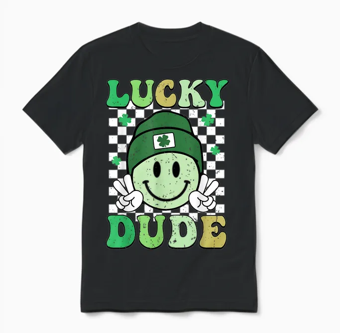 Lucky Dude St Patrick's Day Sunglasses with Lucky Shamrock Unisex T-Shirt in Black