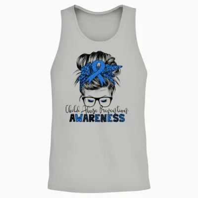 Child Abuse Prevention Awareness Messy Hair Bun Unisex Tank Top - Ash
