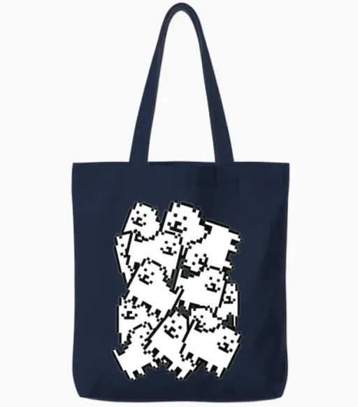 Undertale Annoying Dog Collage Tote Bags in Navy