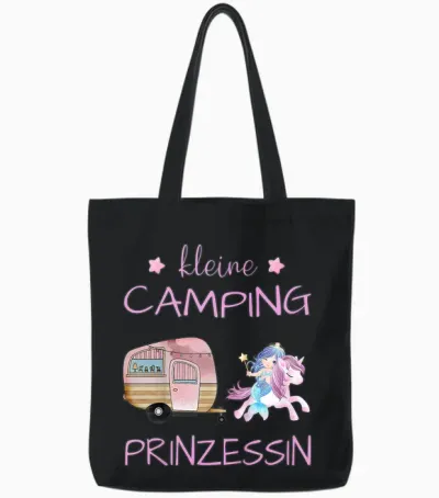 Kleine Camping Prinzessin - Einhorn Meerjungfrau Mädchen Tote Bags - Black