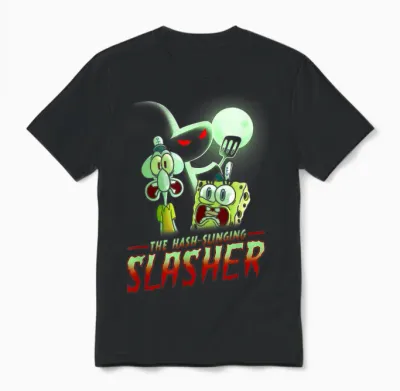 Spongebob Squarepants the Hash Slinging Slasher Spooky T-Shirt, Black Unisex T-Shirt - Black