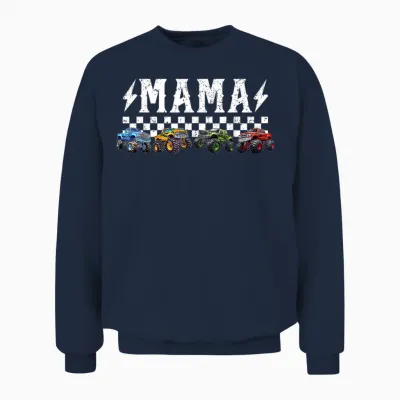 Mama Retro Monster Truck Family Crew Birthday Matching Unisex Sweatshirt - Navy