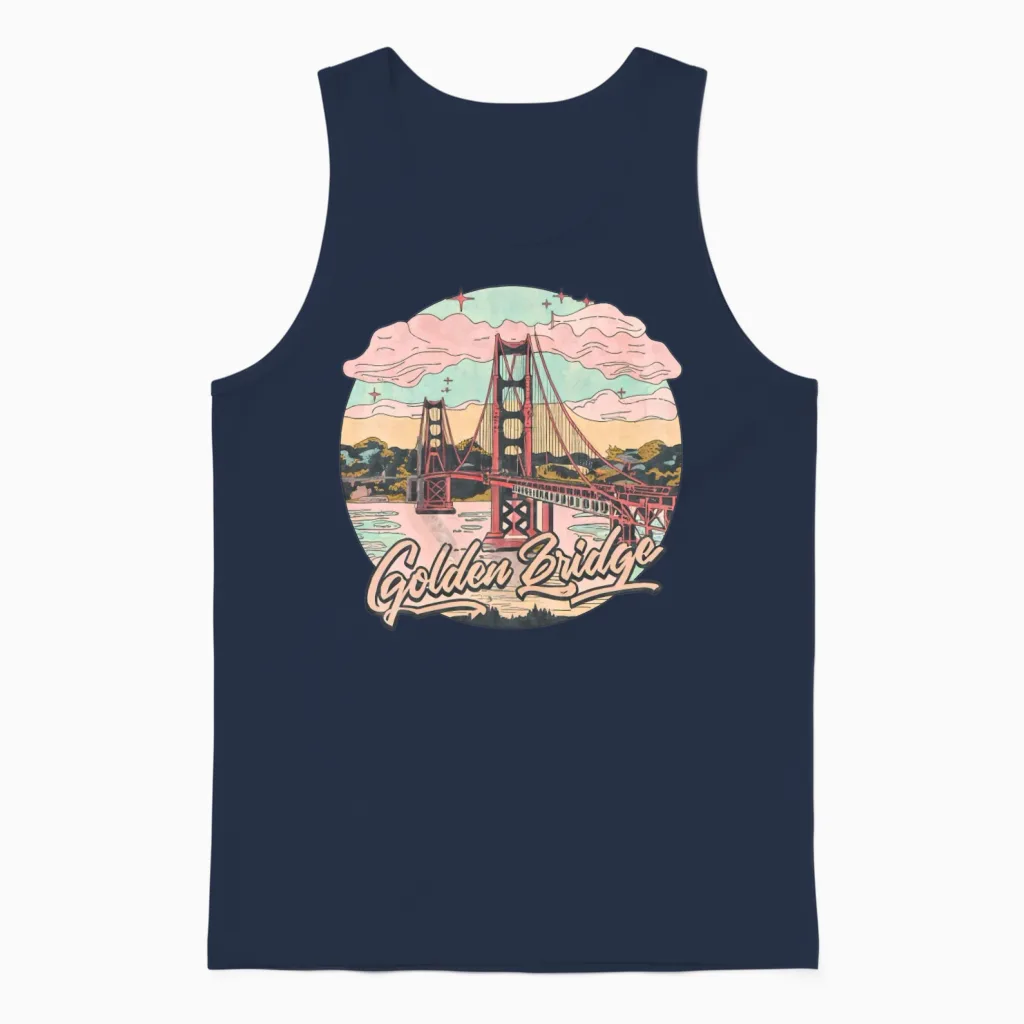 Golden Gate Bridge Retro Pastel Colors Unisex Tank Top in Navy