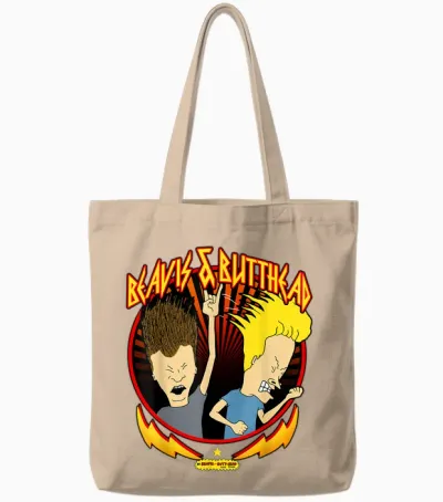Beavis and Butt-Head Metal Colors Rock Out Graphic Tote Bags - Natural