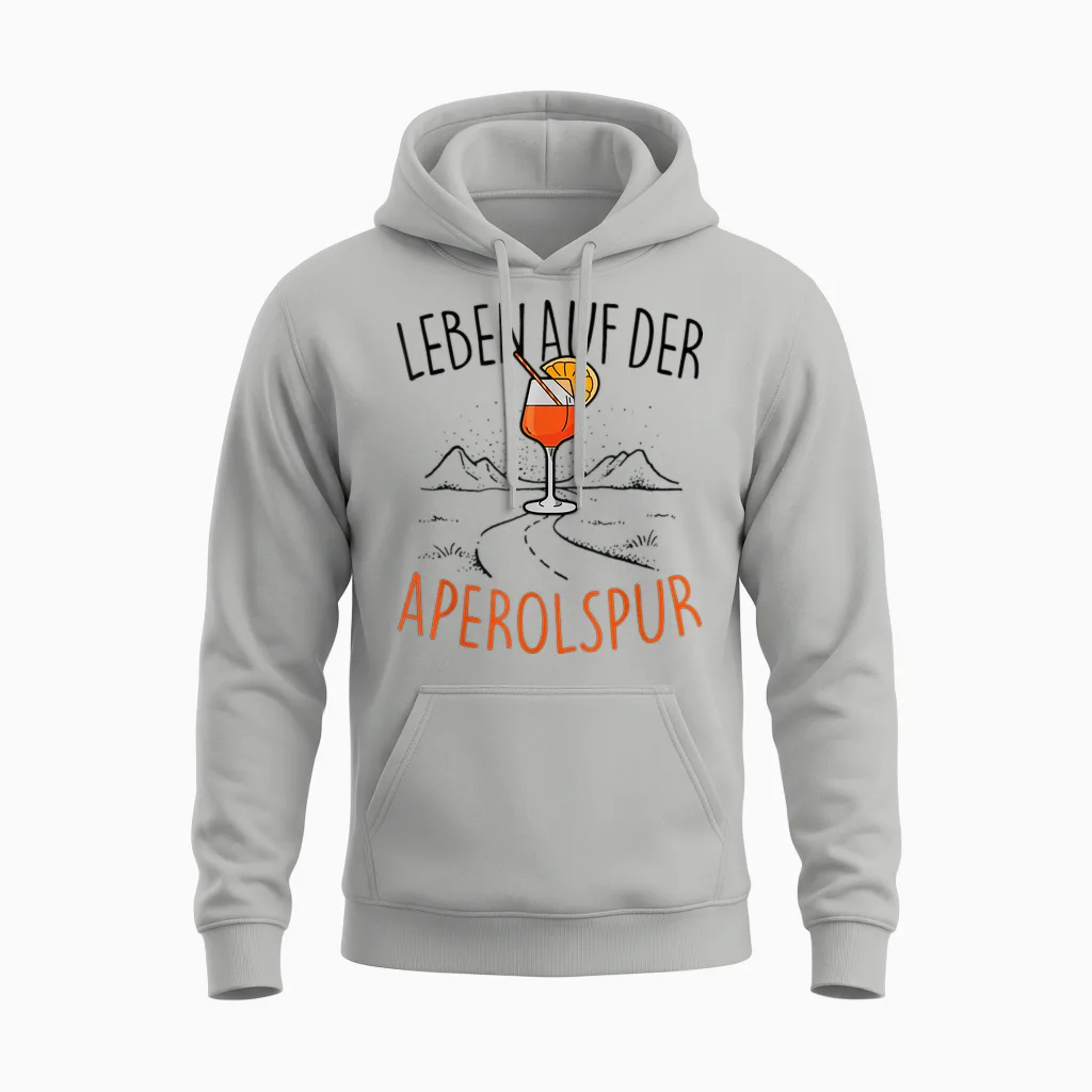 T-Shirt with German Text "leben Auf Der Aperolspur" - Official Spritz Club Aperollin' T-Shirt, White Unisex Hoodie in Ash